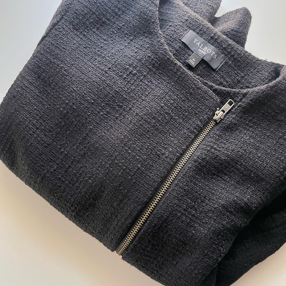 Talbots Size 6Petite Waist Length Black/Charcoal Side Zip Textured Jacket